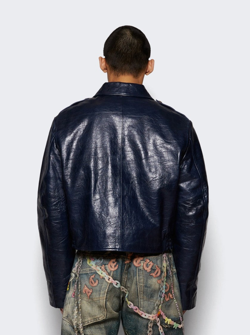 Martine Rose Uniform Leather Jacket - Navy Blue