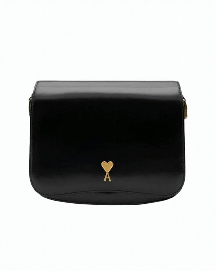 Ami Paris Glazed Calfskin Leather Crossbody Bag With Heart Logo