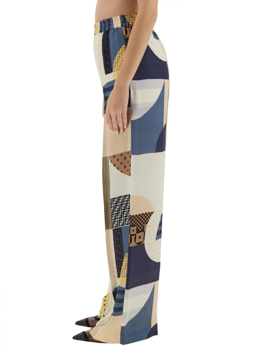 Fendi Patchwork Print Silk Pants