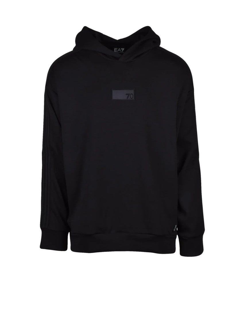 Ea7 Emporio Armani Black Polyester Modal Elastane Hoodie
