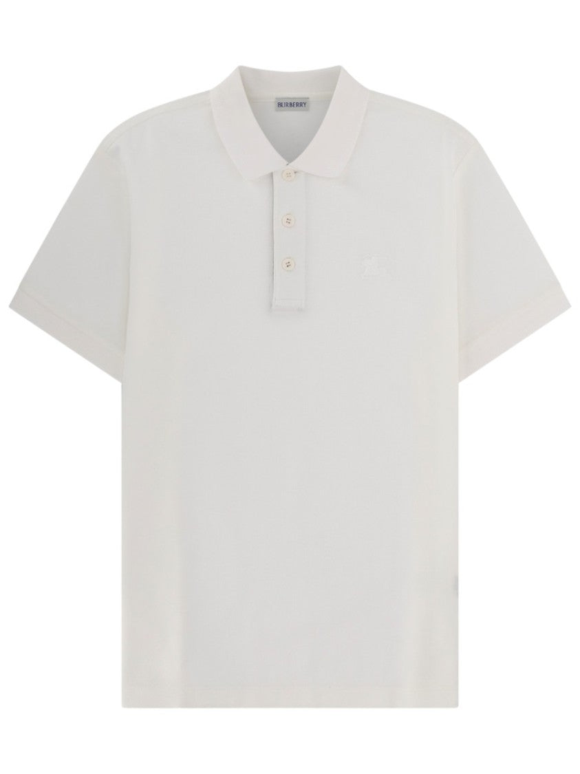 Burberry White Embroidered Detail Cotton Polo Shirt