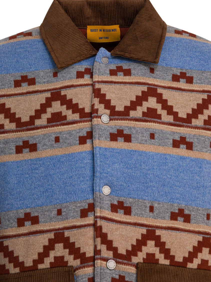 Guest In Residence Geometric Patterned Blue Jacket With Corduroy Collar