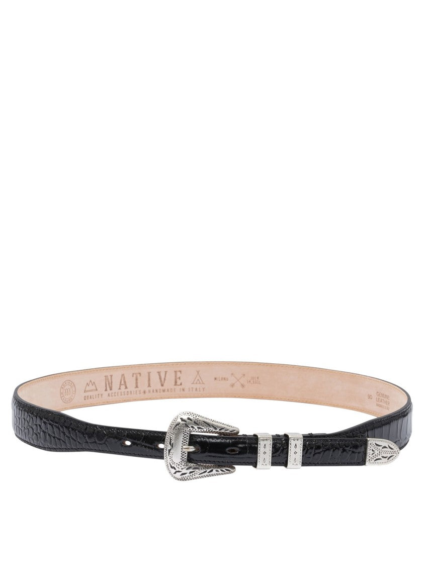 Adriano Meneghetti Textured Black Leather Belt