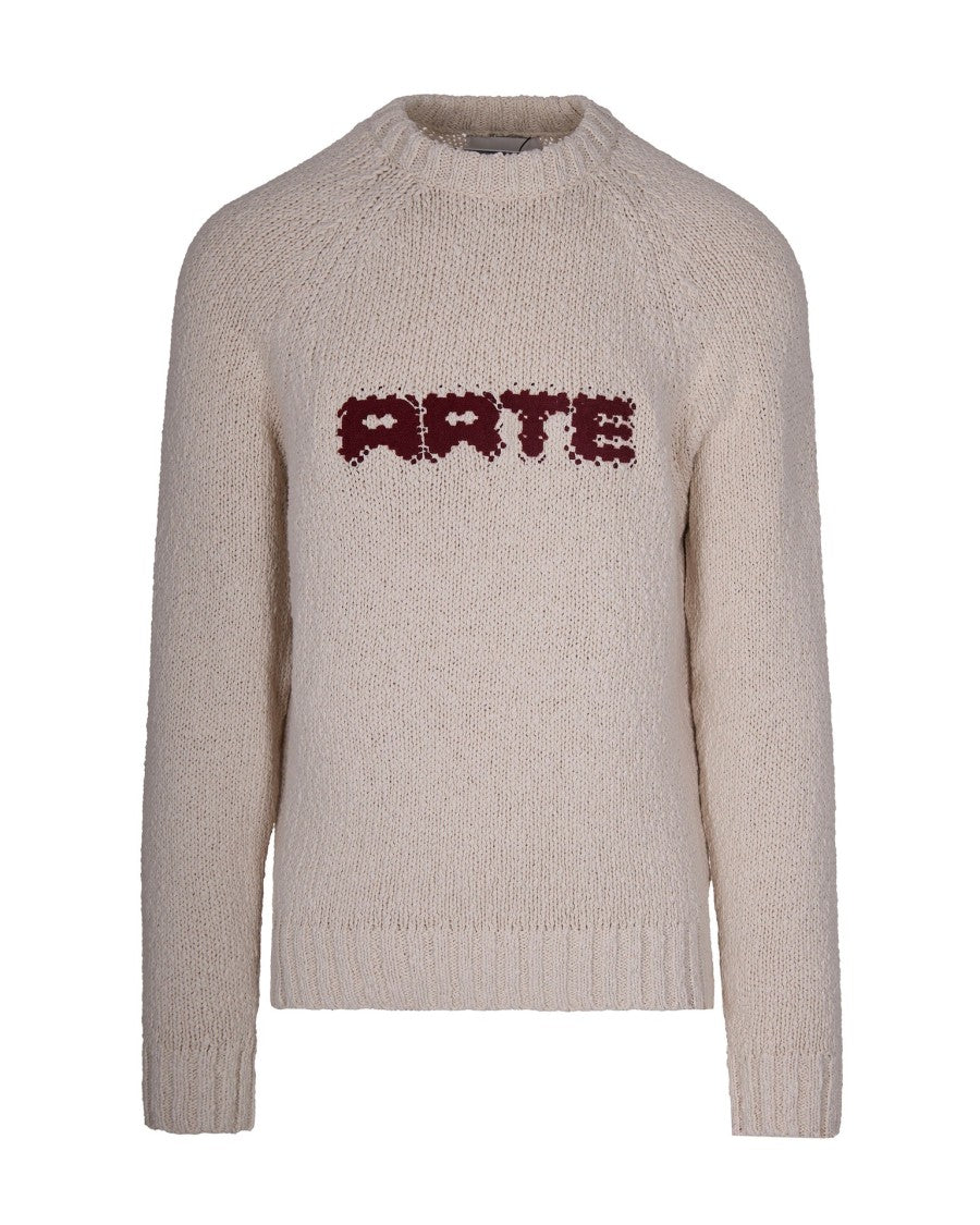Arte Antwerp Cream Knitted Sweater With Pixel Embroidered Logo