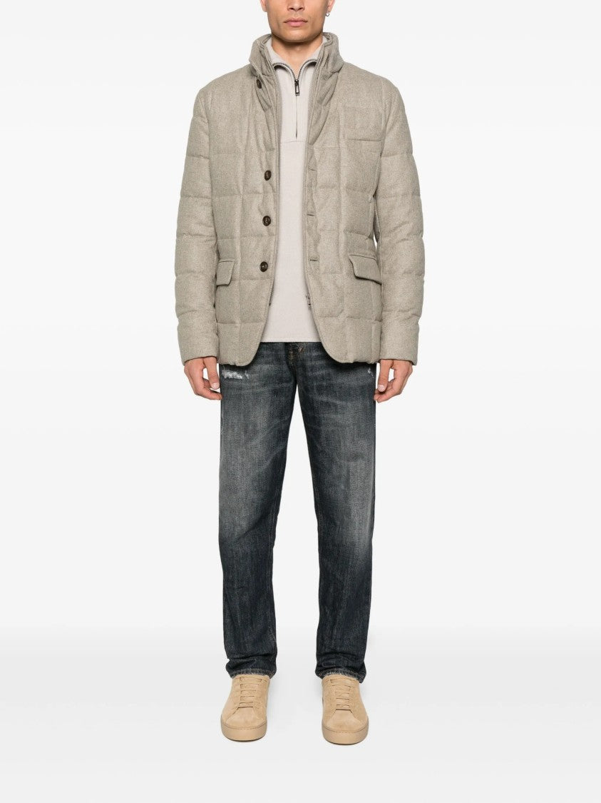 Fay Double-Breasted Quilted Padded Grid Stitch Jacket