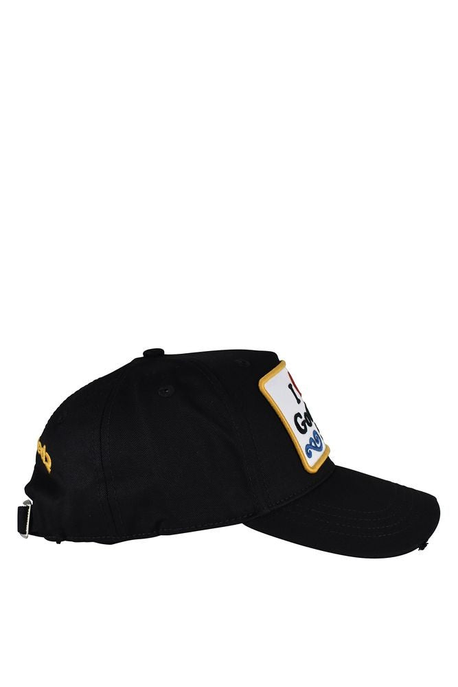 Dsquared2 Embroidered Black Cotton Cap With Distressed Detailing