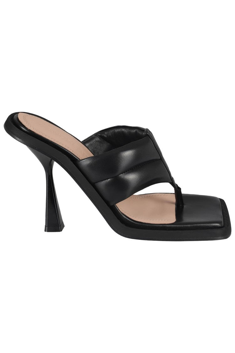 Andreâdamo Square Toe Padded Thong Mules In Black Leather