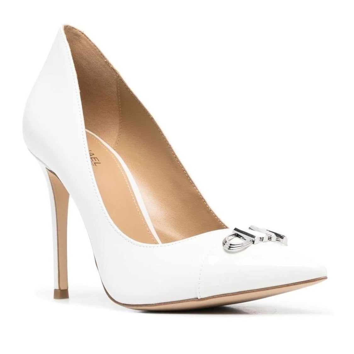 Michael Kors White Parker Pointed Toe High Stiletto Heel Leather Pumps