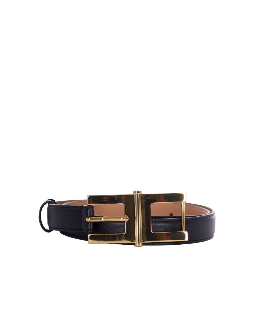 Elisabetta Franchi Black Logo Buckle Belt