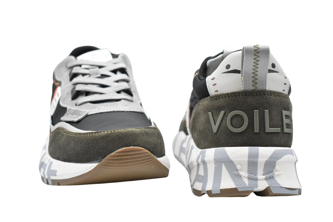 Voile Blanche Green-Black Sneakers With Suede And Fabric Panels