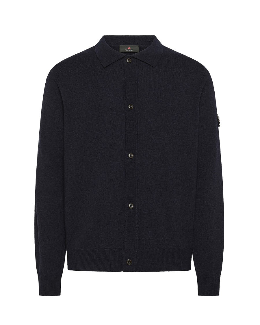 Peuterey Black Wool-Nylon Shirt Collar Cardigan