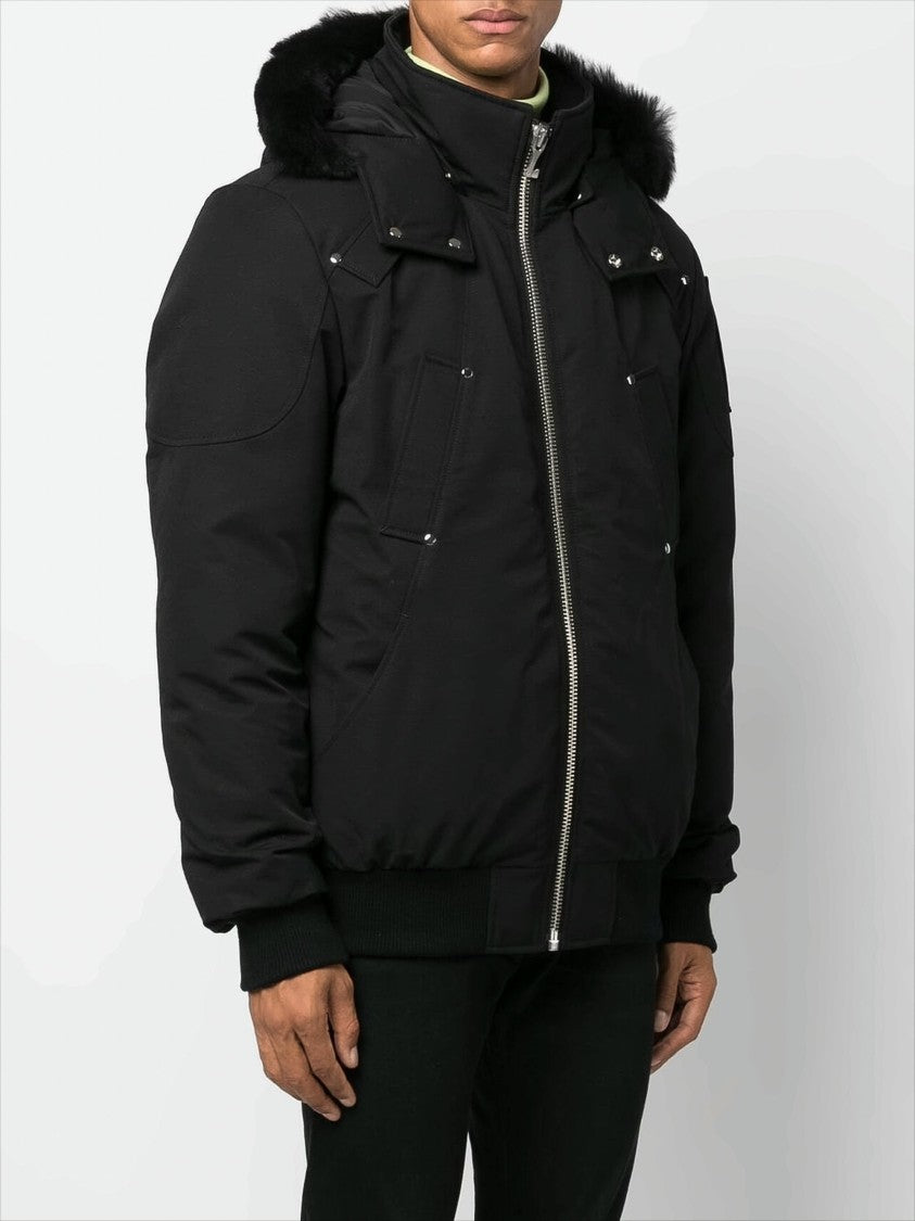 Moose Knuckles Black Padded Bomber Jacket With Fur-Trimmed Hood