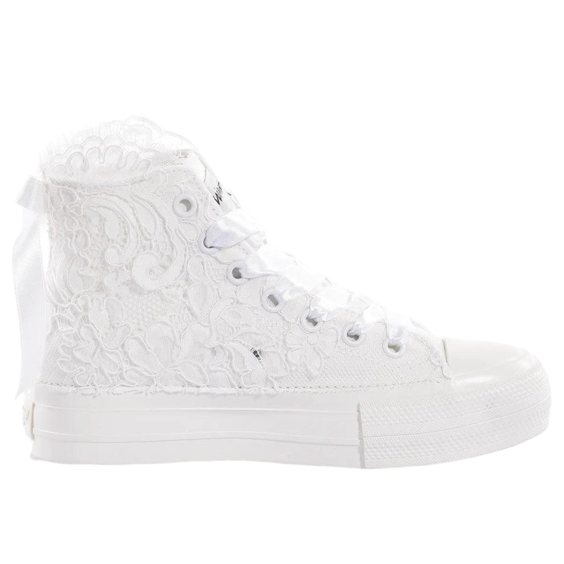 Mimanera White Handcrafted Lace Swarovski Platform Sneakers