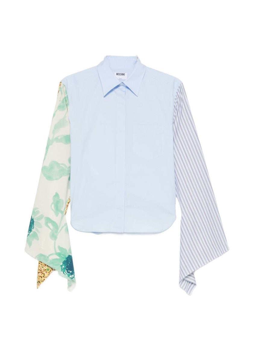 Moschino Light Blue Panelled Floral Stripe Shirt