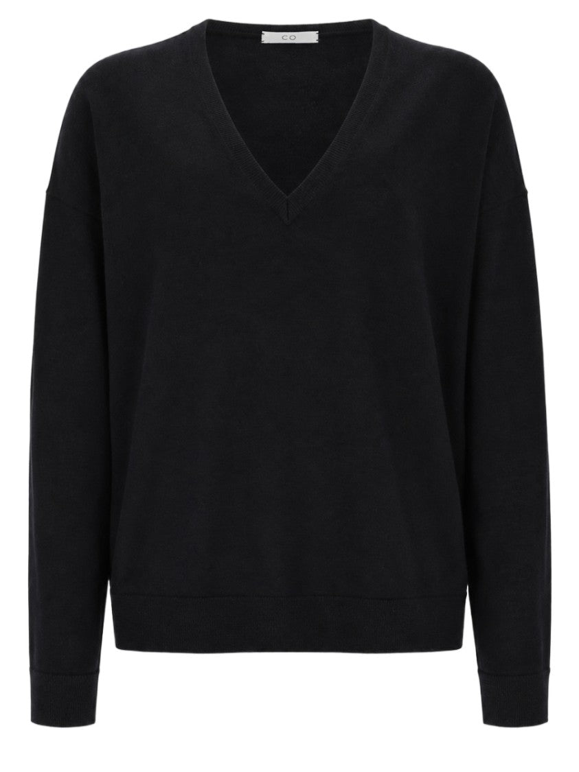 Co Cashmere Knit Sweater With Deep V-Neckline