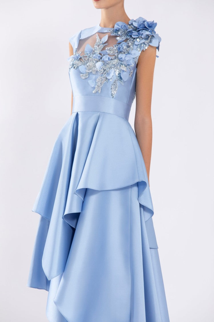 Saiid Kobeisy Mikado, Asymmetrical Dress With Matching Floral Beading