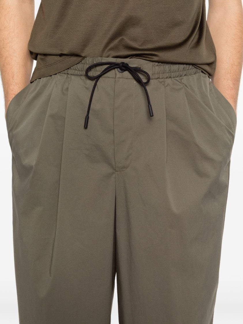 Pt Torino Cropped Loose-Fitting Military Green Drawstring Pants With Button Accents