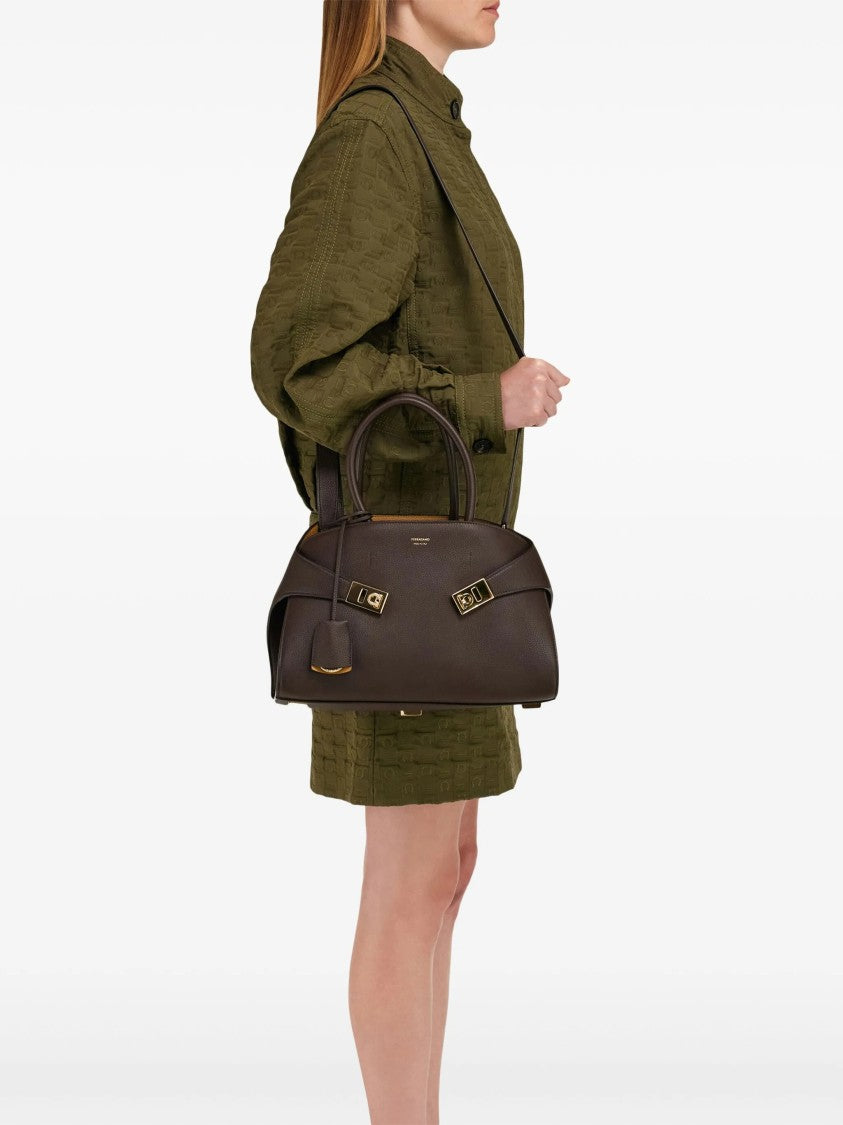 Salvatore Ferragamo Structured Smooth Leather Shoulder Bag With Gold-Tone Hardware