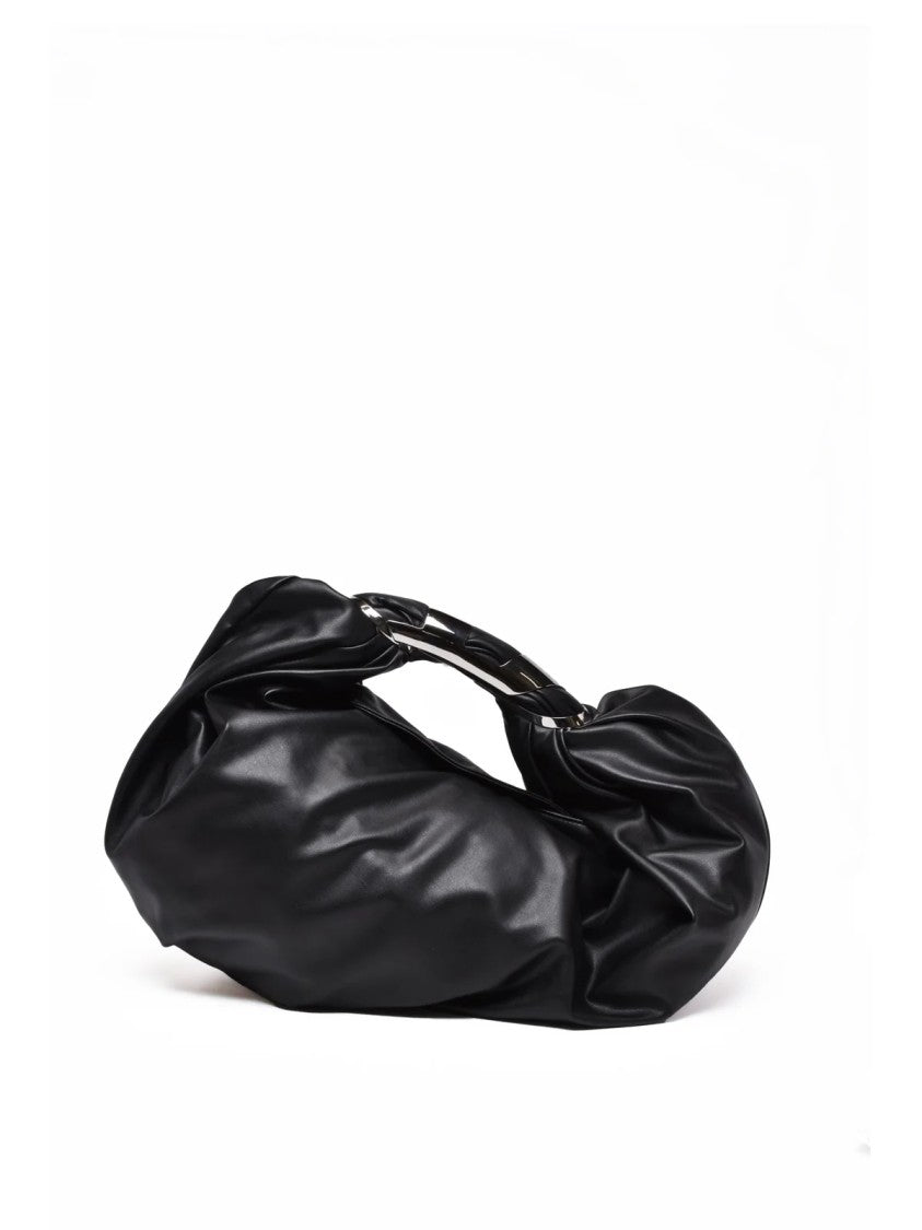 Diesel Spacious Black Polyurethane Hobo Bag With Magnetic Closure