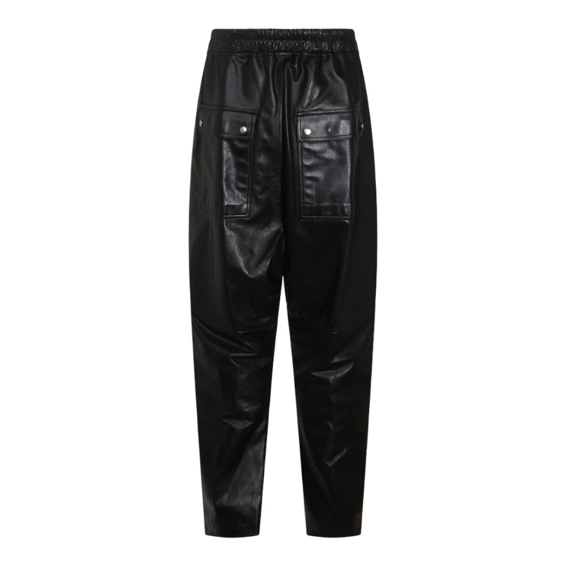 Rick Owens Tapered Black Leather-Like Trousers With Utility Elements