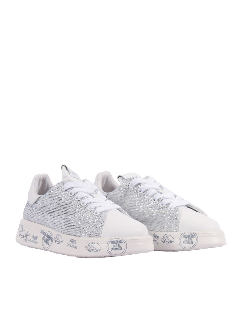 Premiata White Sneakers With Metallic Heel Accent