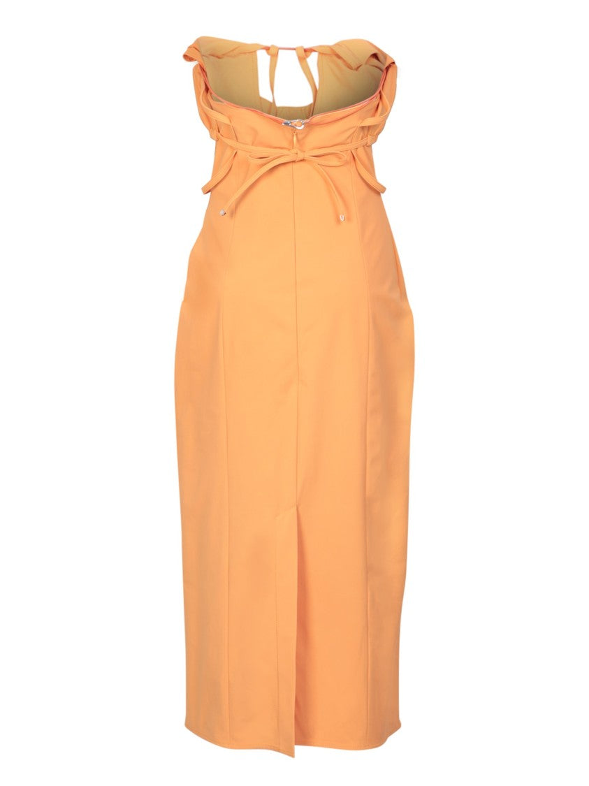 Jacquemus Ruched Strapless Orange Dress