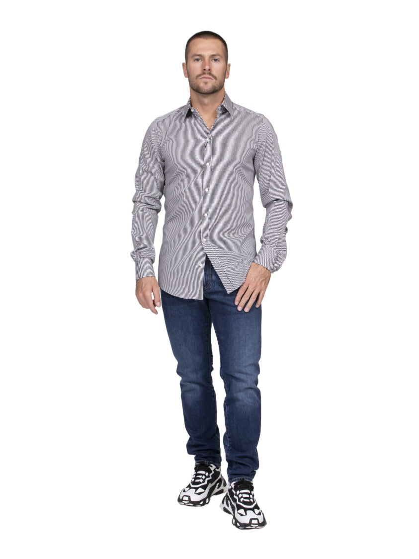 Dolce & Gabbana Grey Striped Slim-Fit Button-Up Shirt