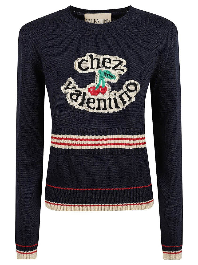 Valentino Garavani Fitted Cotton Sweater With Cherryfic Embroidery