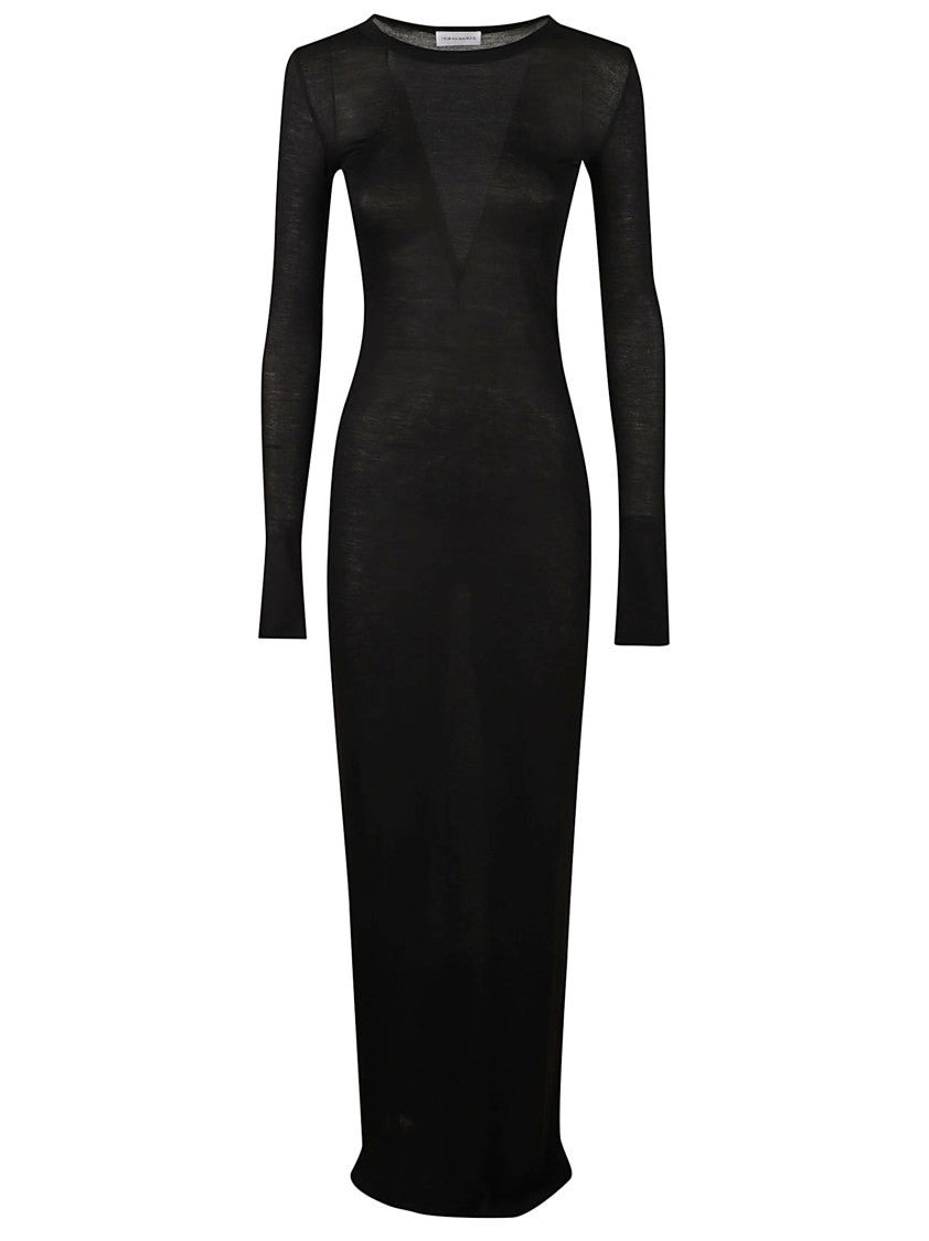 7 For All Mankind Body-Conforming Black Midi Dress With Round Neckline