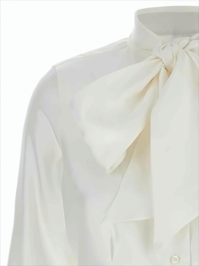Thom Browne Cropped Silk Blouse With Elegant Bow And Striped Accents