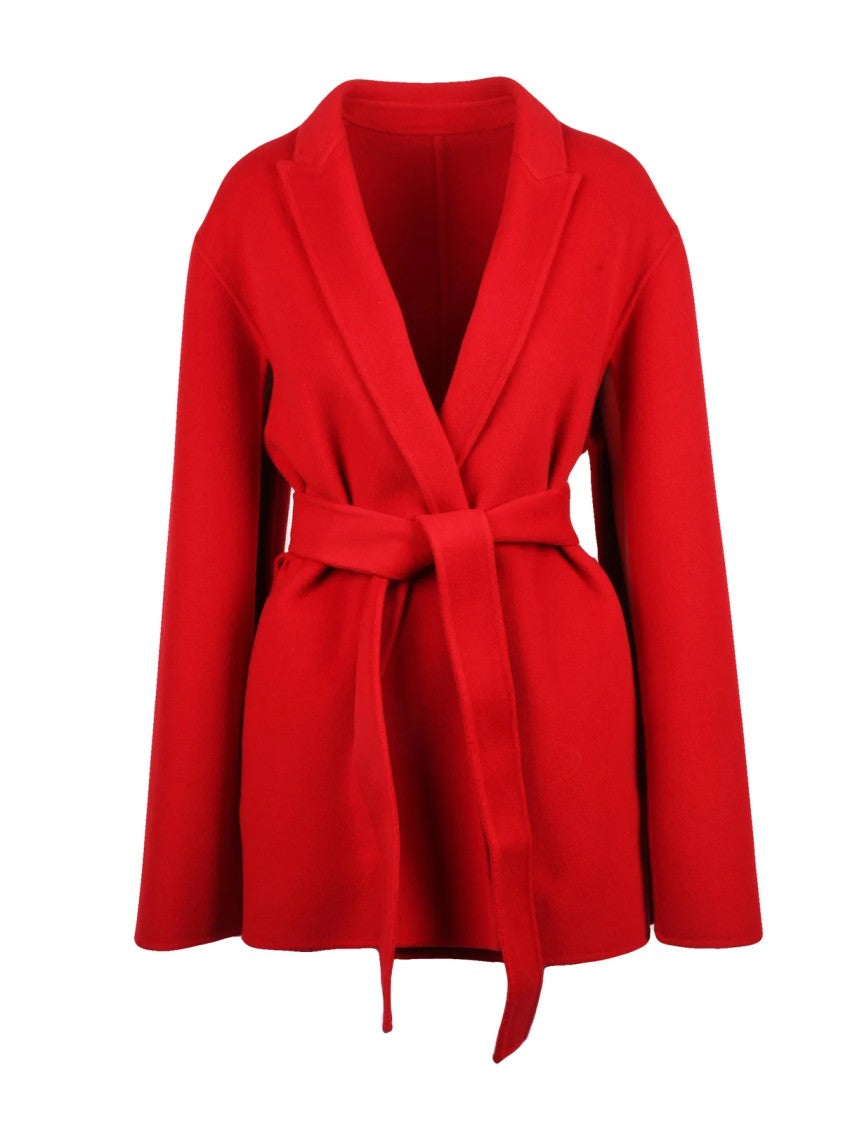 Alberta Ferretti Red Wool-Blend Belted Cloth Coat