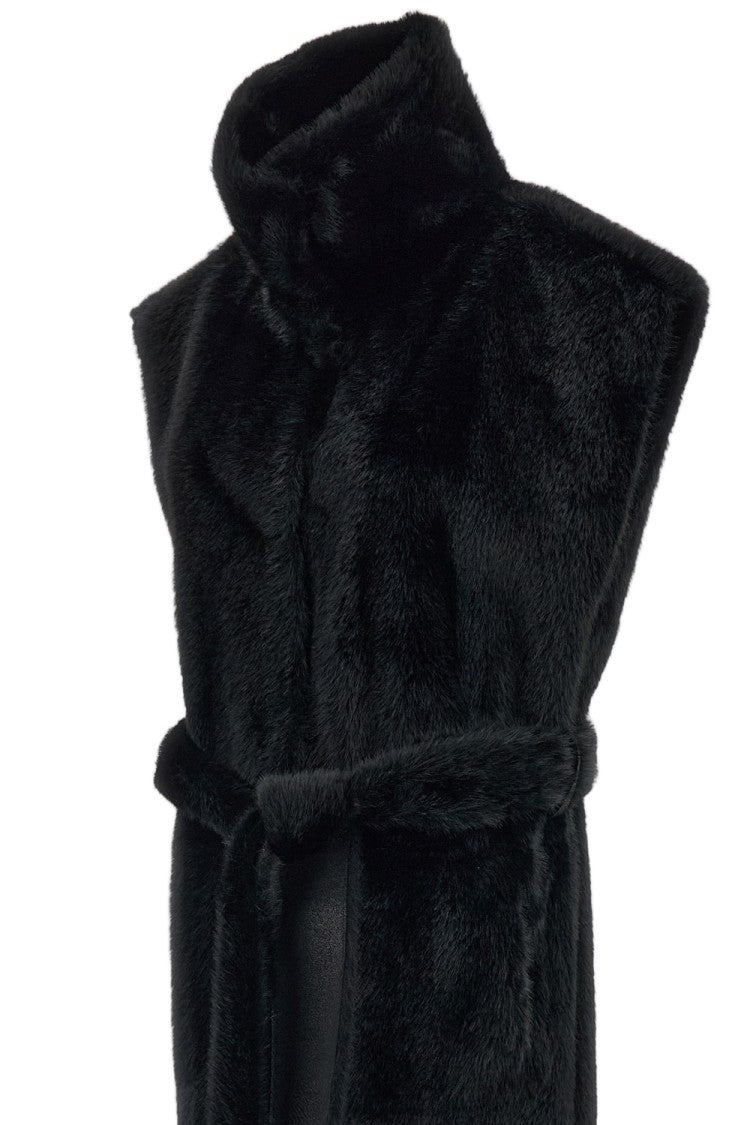 Stand Studio Black Oaklynn Reversible Belted High-Collar Faux Fur Vest
