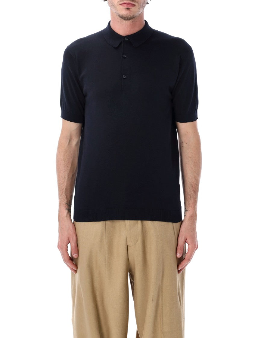 John Smedley Adrian Tailored Black Knit Polo Shirt