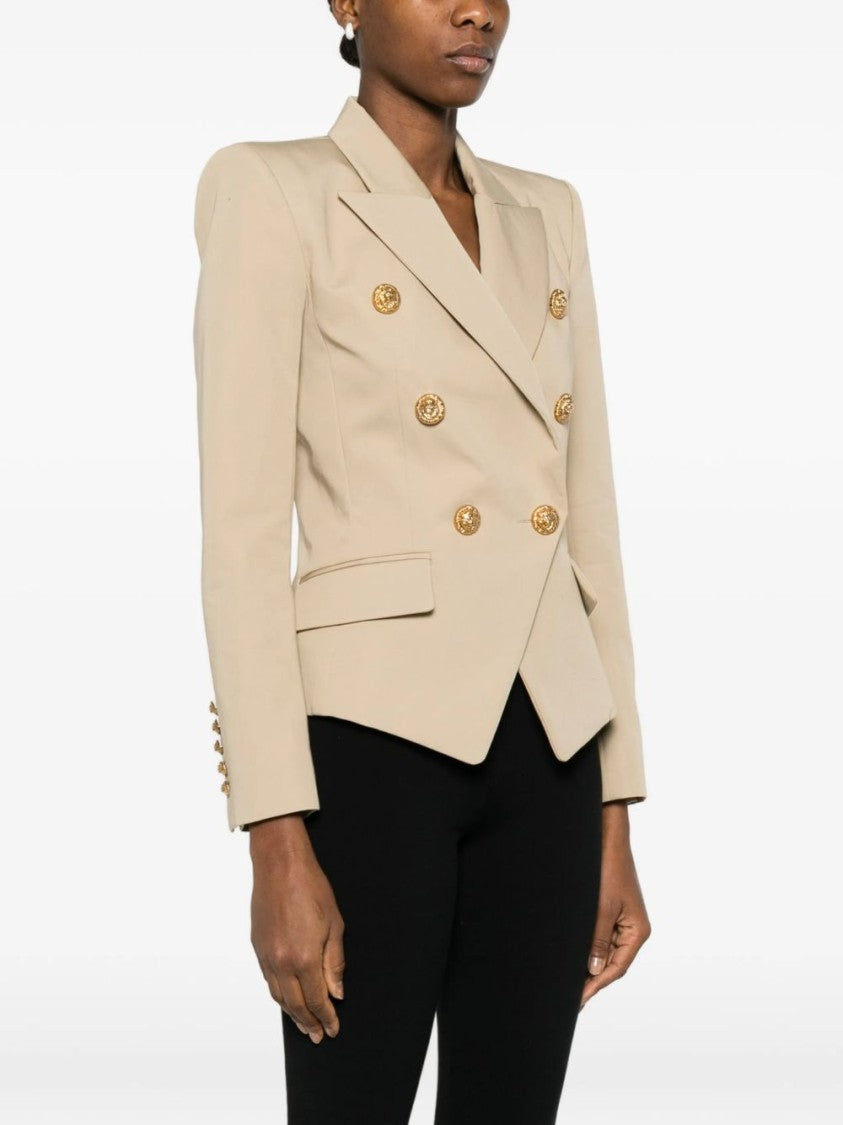 Balmain Beige Double Breasted Structured Shoulder Jacket