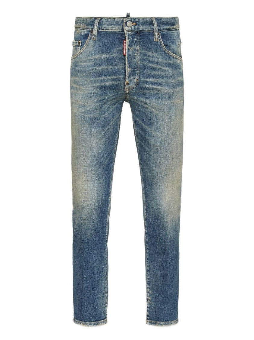 Dsquared2 Blue Jeans With Whiskering Effect And Logo Patch