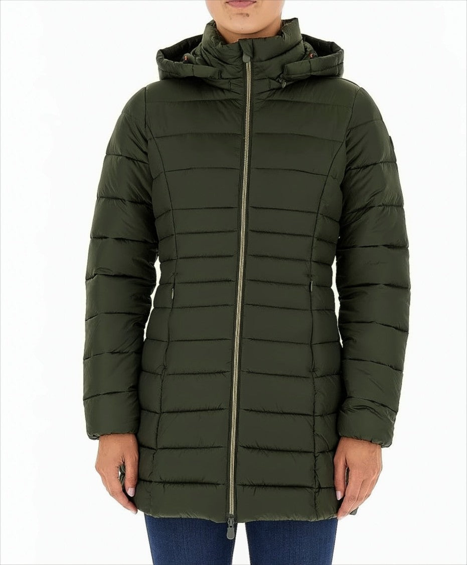 Save The Duck Quilted Green Down Jacket With Drawstring Hood