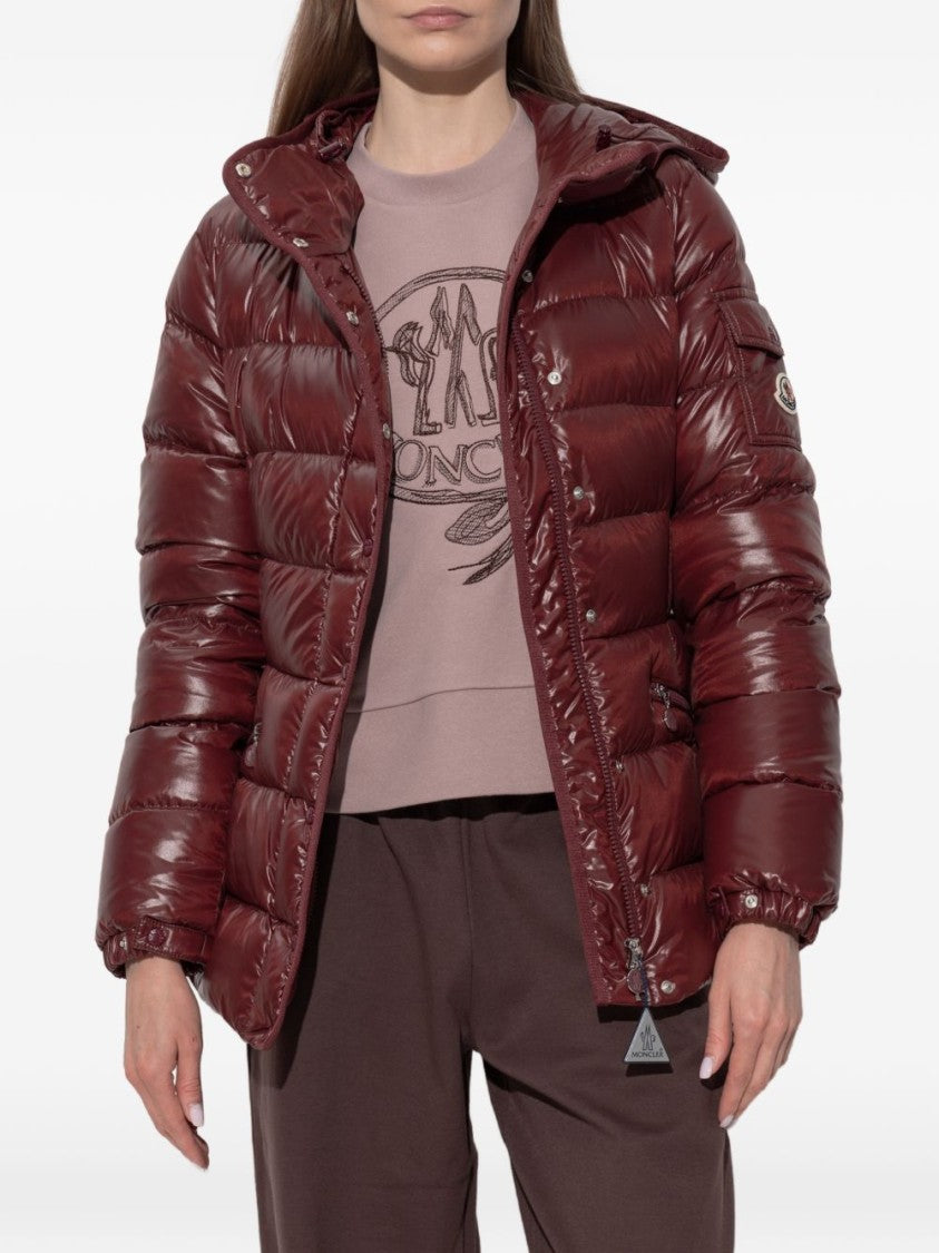 Moncler Burgundy Glossy Quilted Hooded Jacket