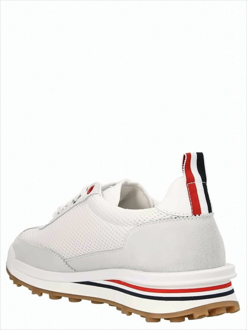 Thom Browne White Sneakers With Suede Overlays And Striped Detailing