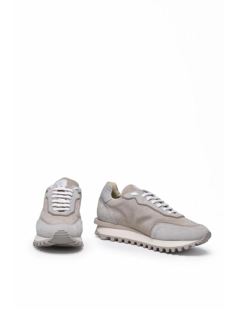 Eleventy Beige Perforated Suede Rubber Sole Sneakers