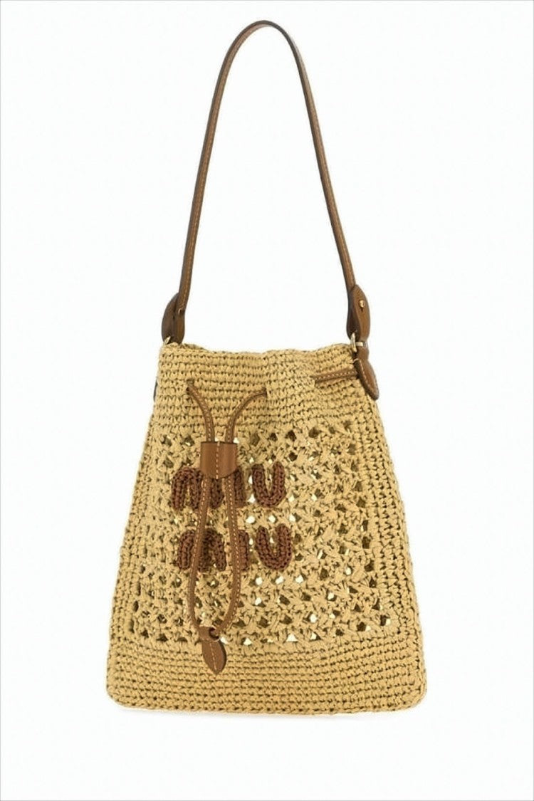 Miu Miu Woven Shoulder Bag With Drawstring Closure