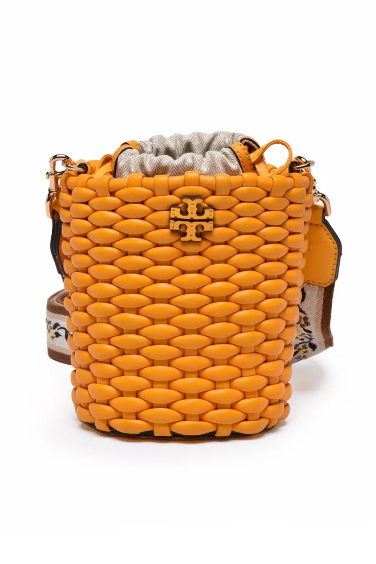 Tory Burch Emerson Woven Bucket Mini Shoulder Bag - Black/Orange