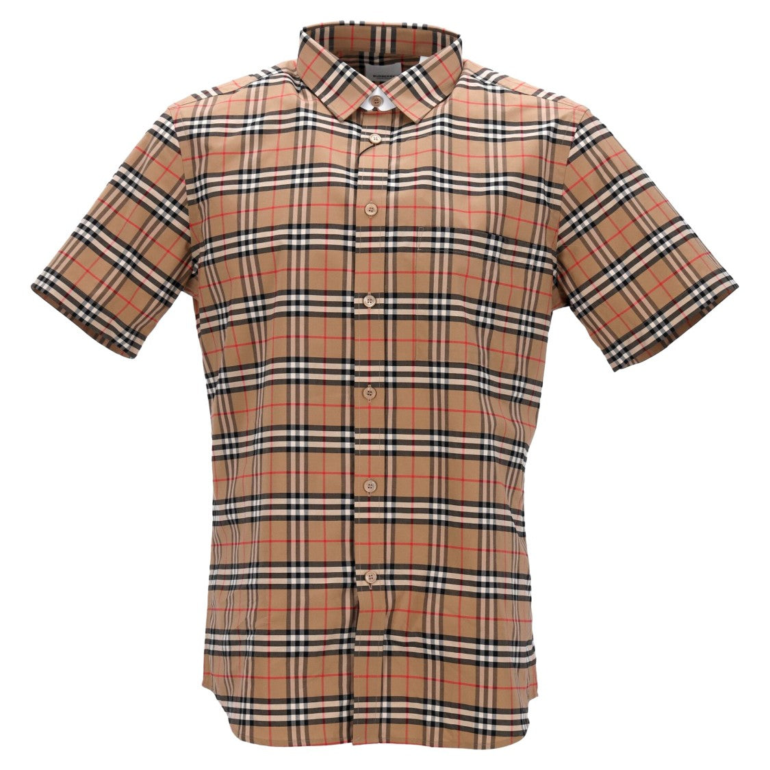 Burberry Short-Sleeved Checked Shirt With Classic Collar And Curved Hem