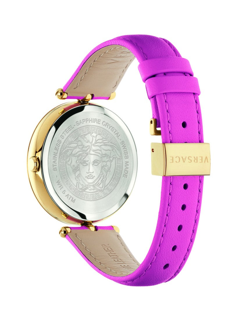 Versace Gold-Tone Stainless Steel Versace Watch With Green Dial And Pink Calfskin Strap
