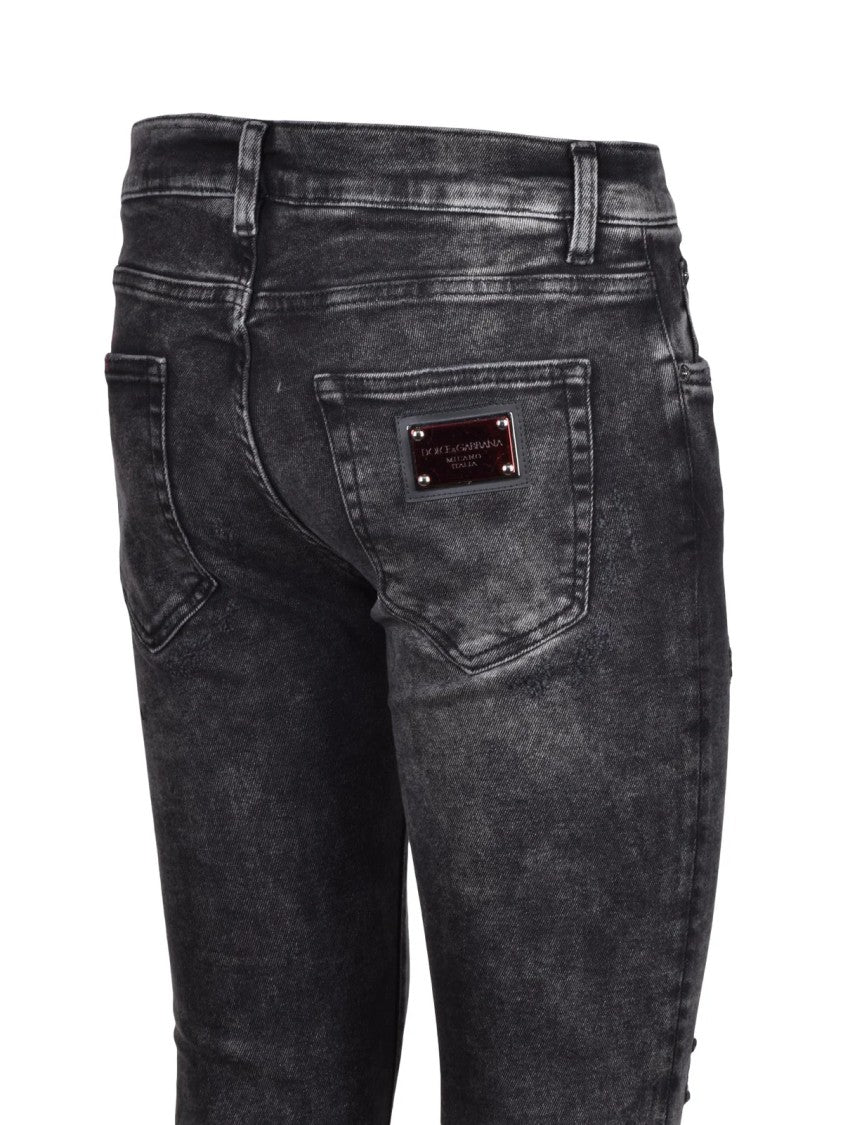 Dolce & Gabbana Black Skinny Fit Distressed Denim Stretch Jeans