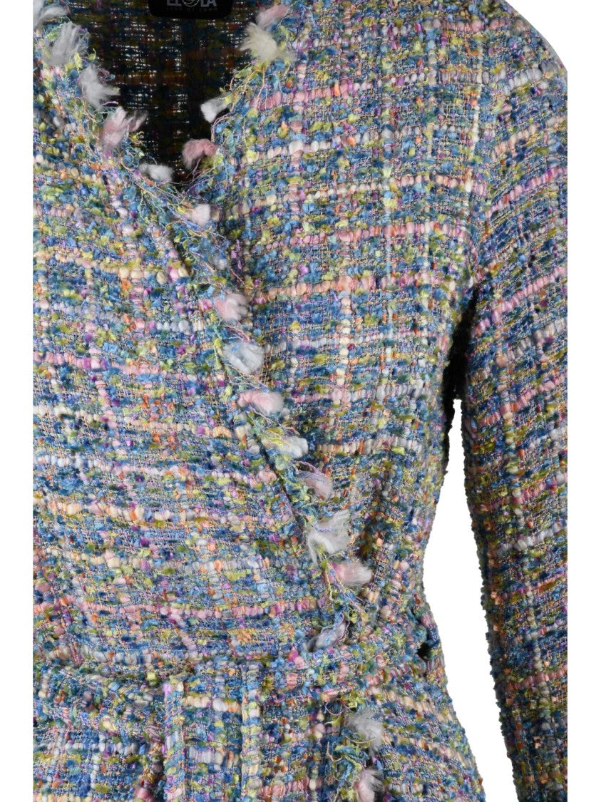 Ella Lago Di Como Multicolor Viscose Acrylic Cotton Bouclé Duster Coat