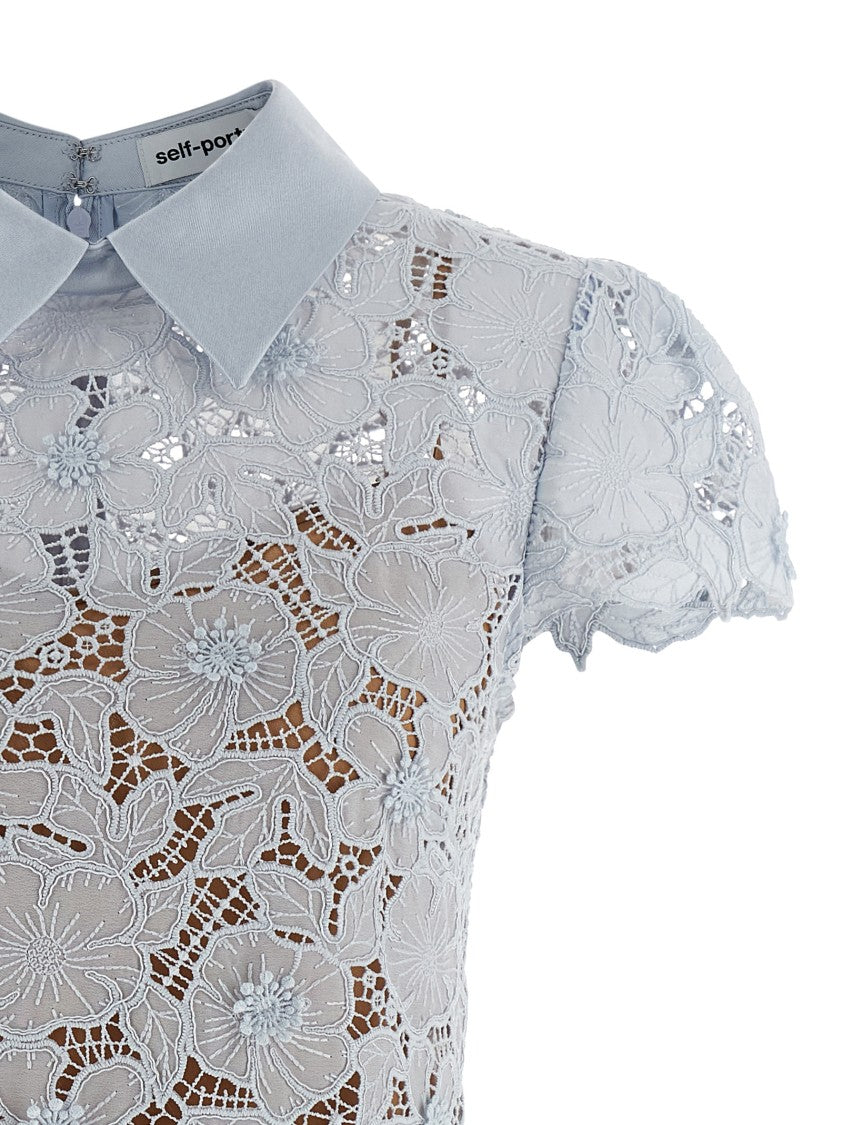 Self-Portrait 'Blue Guipure Lace Mini' Dress