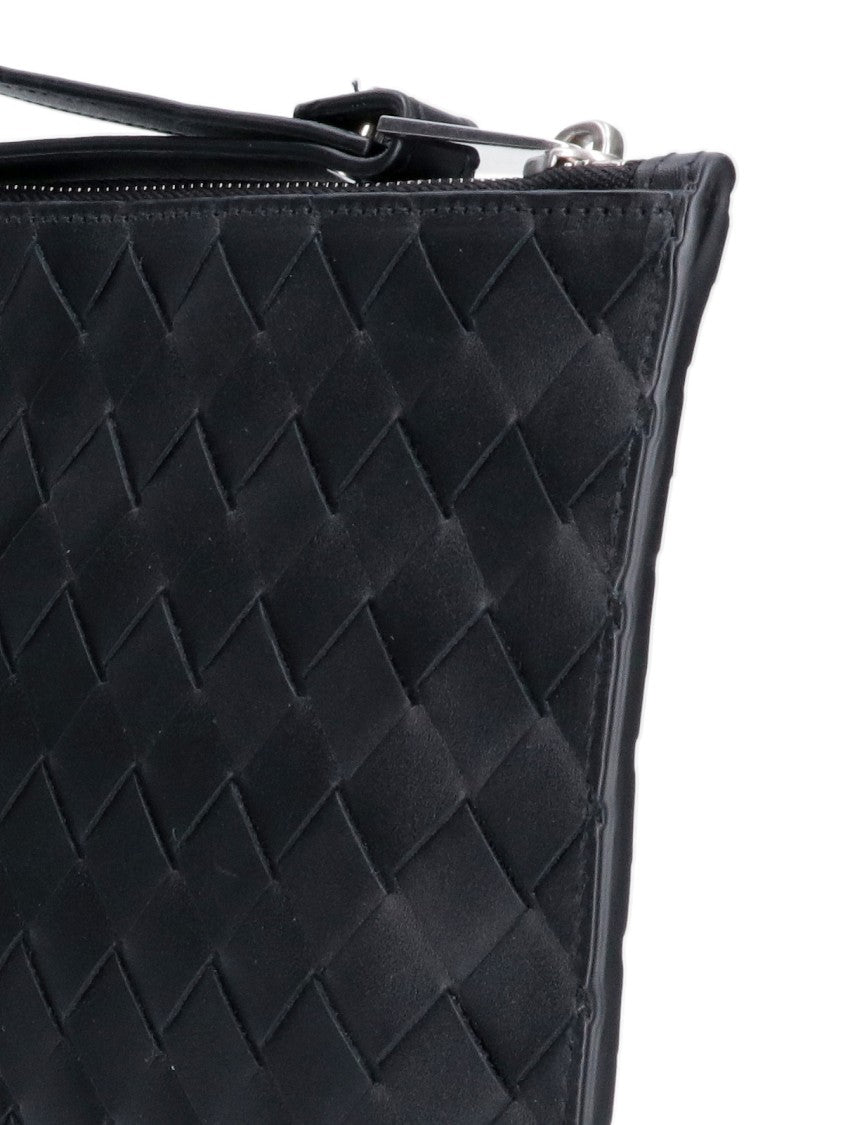 Bottega Veneta Pouch With Signature Woven Leather Design And Removable Wrist Strap