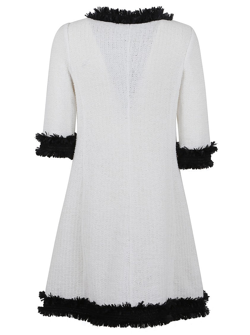 Charlott Textured White Cotton Jacket With Fringe Trim