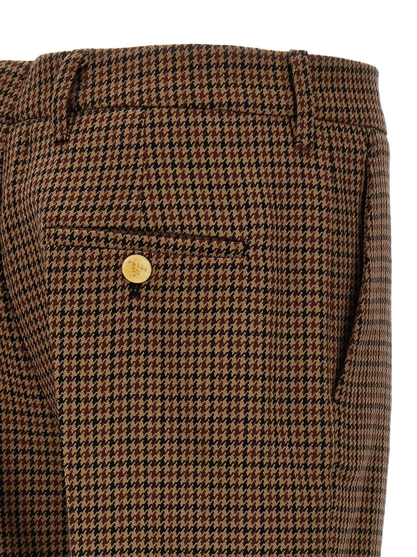 Prada Tailored Wool Pants With Classic Houndstooth Pattern And Structured Finish