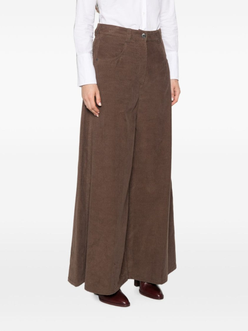Brunello Cucinelli Corduroy High Waist Wide-Leg Pants